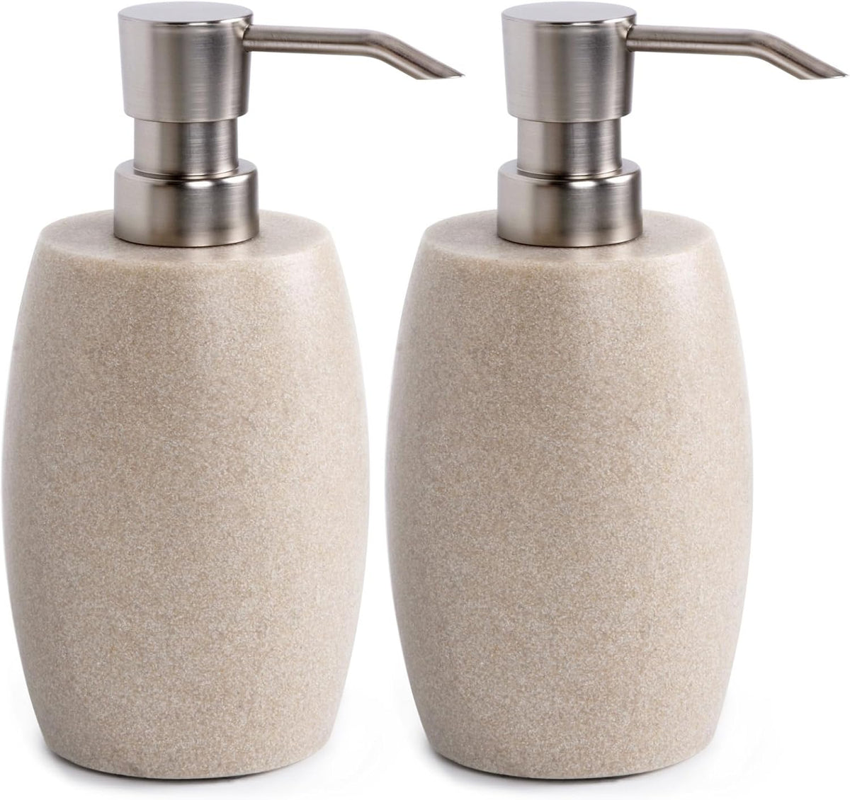 Sandstone Textured Resin Soap Dispenser with Metallic Pump and Waterproof Bottle Labels for Bathroom Kitchen Dish Hand Wash Shower Lotion Shampoo, 12 Oz, 2 Sets Beige