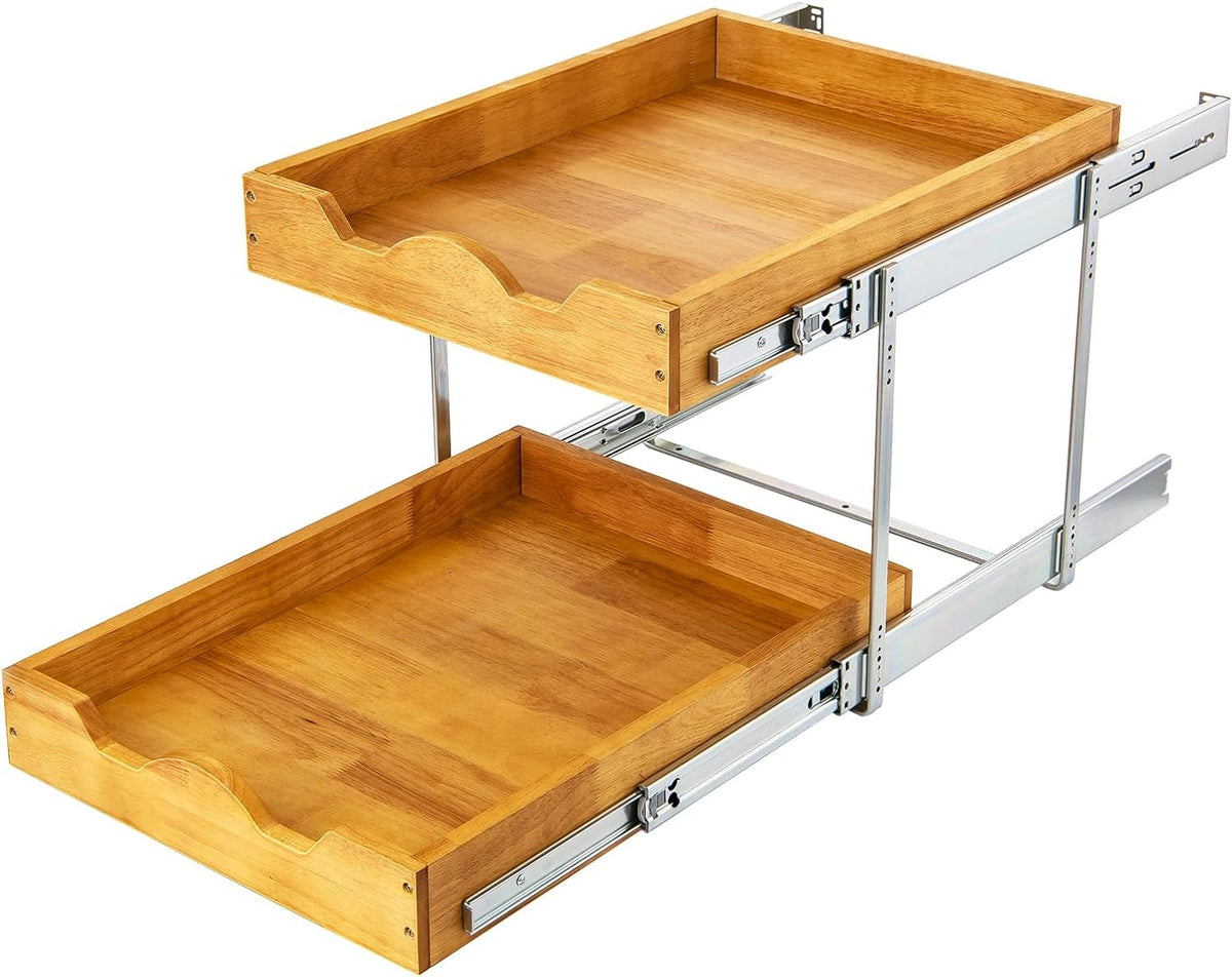 2 Tier Pull Out Cabinet Organizer (20" W x 18" D) Double Tier Slide Out Wood Drawer Under Cabinet Storage And Organization…