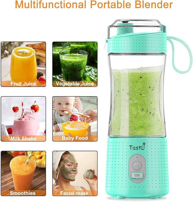 Portable Blender, Personal Mini Blender for Smoothies, Juice and Shakes, USB Rechargeable, Cordless (Sky blue)