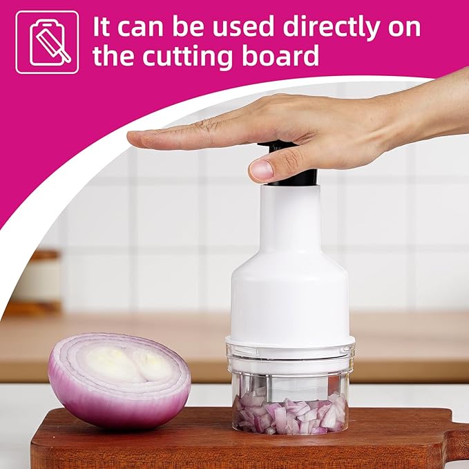 Vegetable Chopper, Onion Chopper, Garlic Chopper, Nuts Chopper - Hand Chopper For Vegetables Salads Fruits, Nuts. Dishwasher-safe, White, Easy to Clean