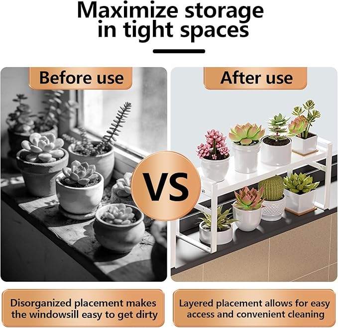 Retractable Over The Sink Shelf - Carbon Steel Window Sill Plant Shelves, Kitchen Counter Shelf for Plants & Storage Organization Accessories (Black)