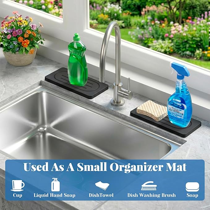 Water Absorbing Stone Trays for Bathroom Sink Kitchen Counter, Quick Dry Dish Soap Dispenser Sponge Holder for Hand Soaps Plants Toiletries, Stain Resistance Countertop Fast Drying Counter Trays