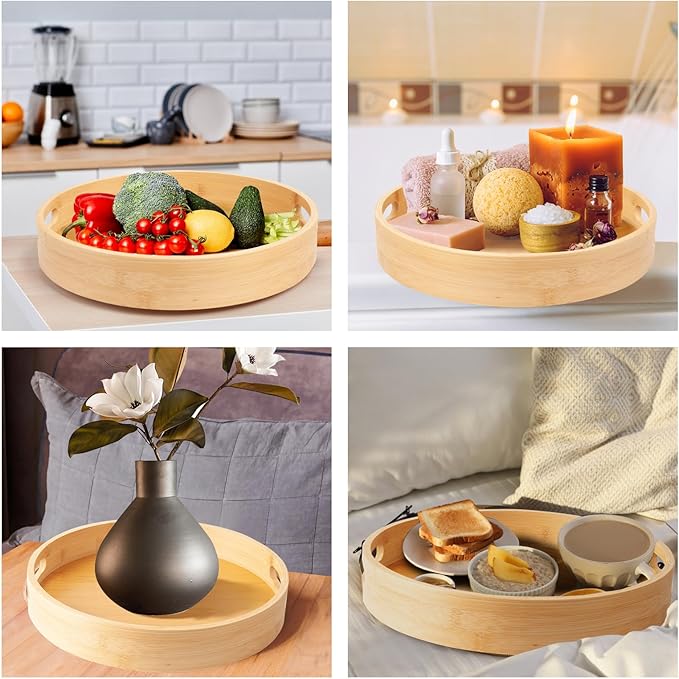 13in Lazy Susan for Table Top Bamboo Turntable Organizer for Cabinet, Pantry & Spice Storage