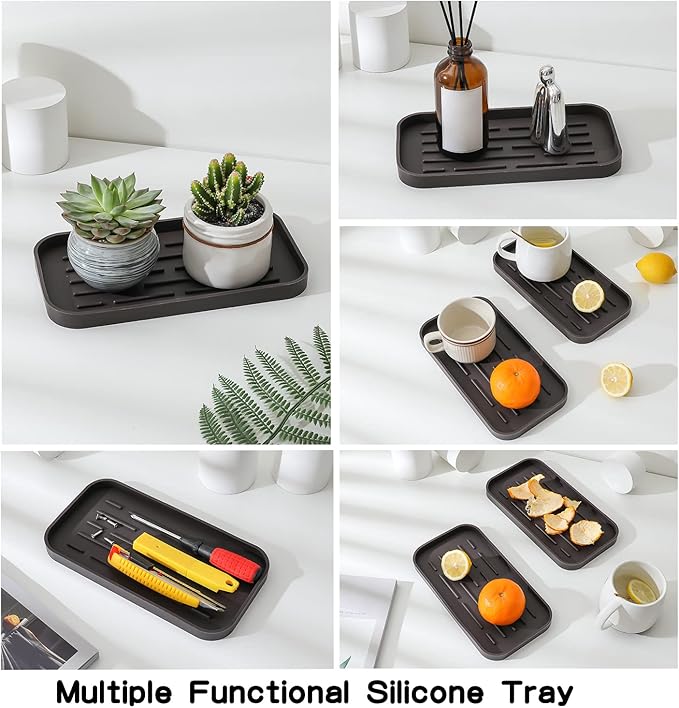 MicoYang Silicone Kitchen Sink Organizer Tray for Multiple Usage,Eco-Friendly Sponges Holder for Kitchen Bathroom Counter or Sink,Dish Soap Dispenser,Scrubber,Bottle,Cup (Coffee, 10"×5.3")