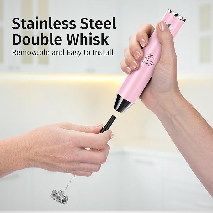 Zulay Kitchen Rechargeable Milk Frother Handheld - Frother Wand, Drink Mixer, Electric Whisk Frother, for Cappuccinos, Matcha & Protein Powder - Lux 4 Whisk 2 Speed Waterproof 2000mAh Pink