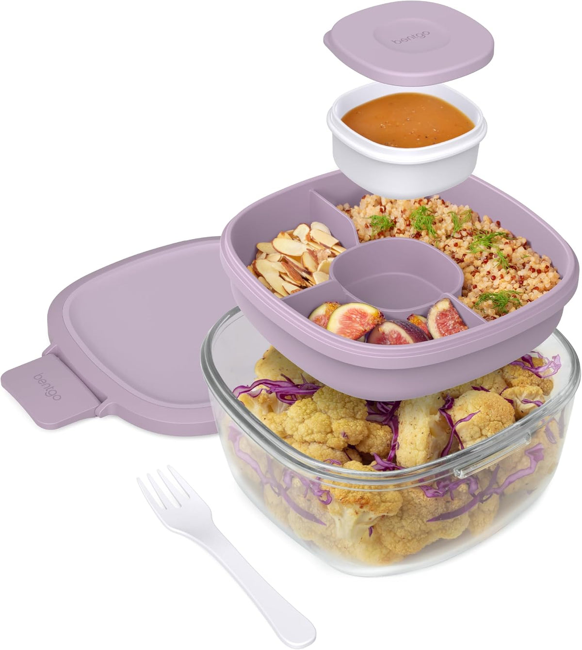 Glass Salad Container with Airtight Lid & Leak-Proof Sauce Cup