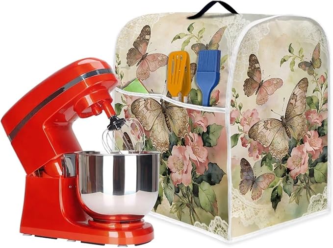 Tulip Bunny Stand Mixer Cover Portable Dust Cover for 4.5-5 Quart Kitchen Mixers with Handle and Pockets Small Appliance Protector for Home Kitchens