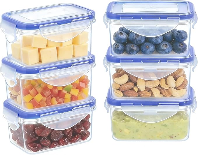 KIGI Multi-Pack Small Plastic Food Storage Containers Set, BPA-Free Plastic, Airtight Lids, Leakproof for Meal Prep, Snack & Lunch, Mini Bento Box, 6 oz / 0.75 Cup, 12 Piece Set