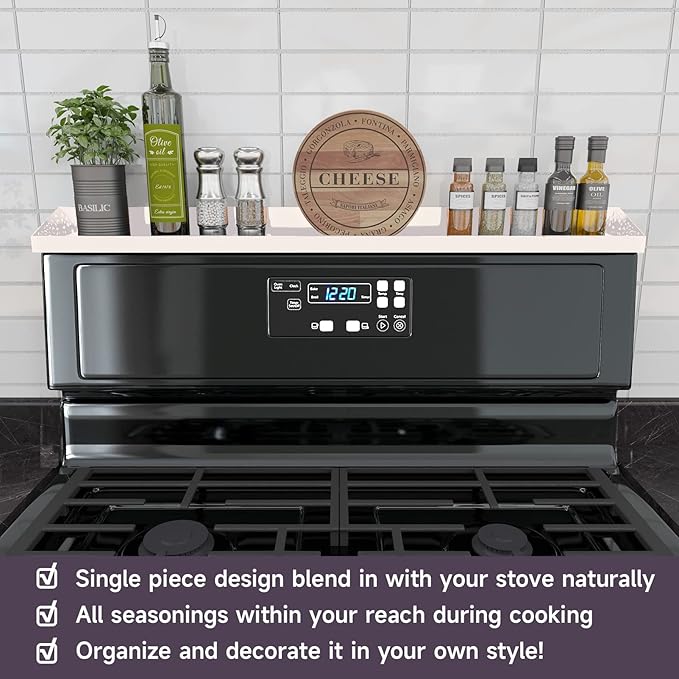 STUTOV 30" Magnetic Stove Top Shelf – Magnetic White Spice Rack and Seasoning Organizer – Kitchen Shelf for Back of Stove – Over Stove Storage Organizer