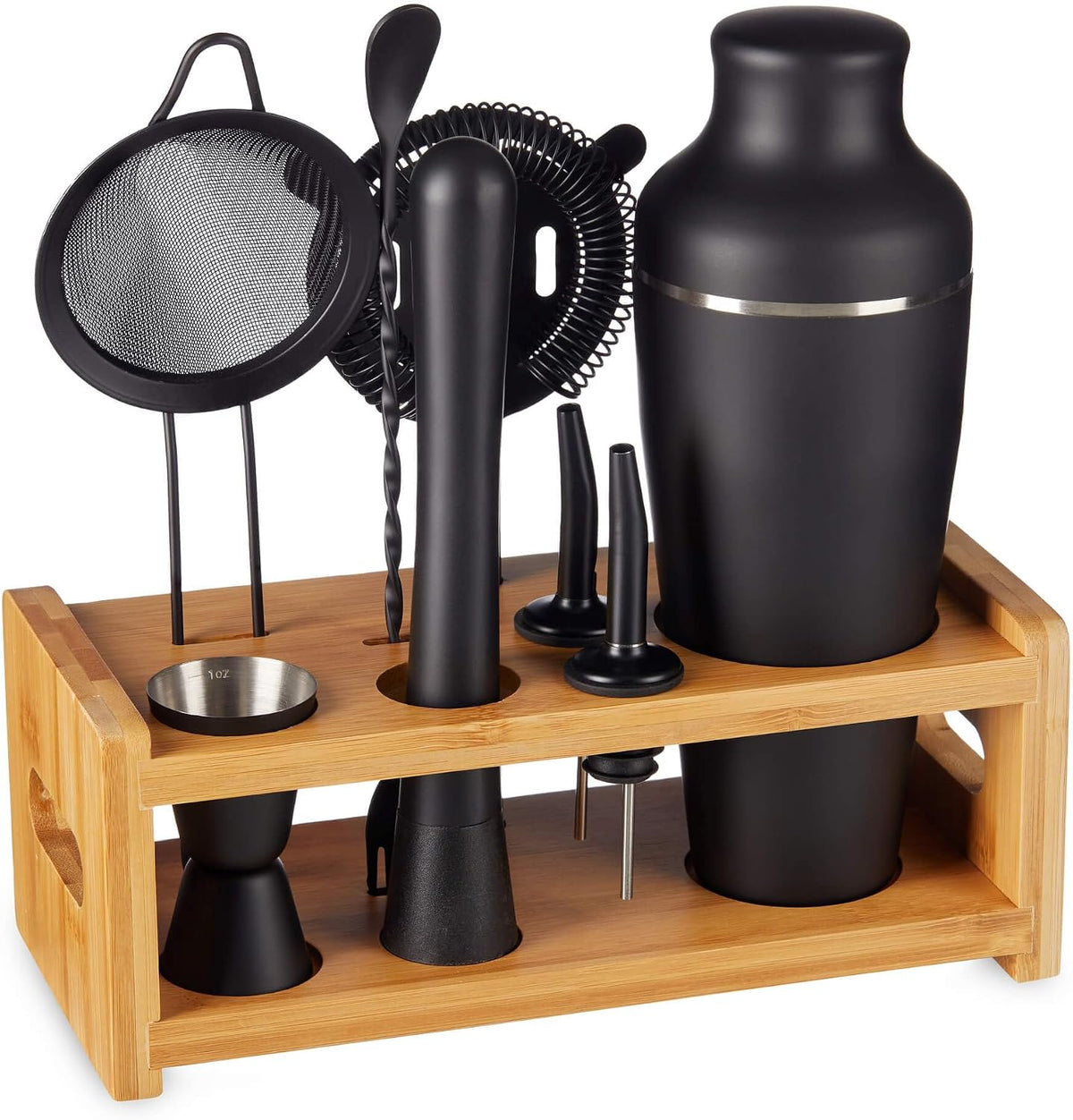 9-Piece Cocktail Shaker Bartender Kit with Stand, Matte Black Bar Tools