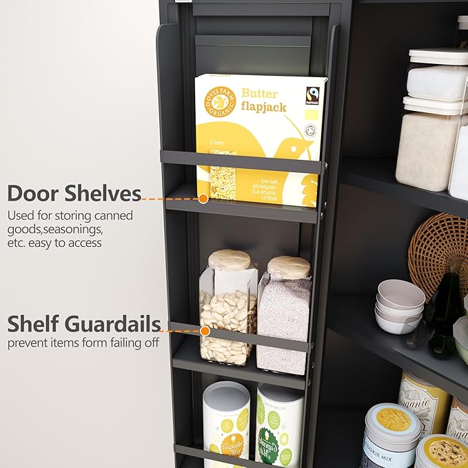 GAIOUS 74.8" Tall Metal Food Cabinet, Black Kitchen Pantry Cabinet, Storage Cabinets with 4 Door and 4 Adjustable Shelves, Steel Freestanding Cupboard for Kitchen Dining Room Living Room Bathroom