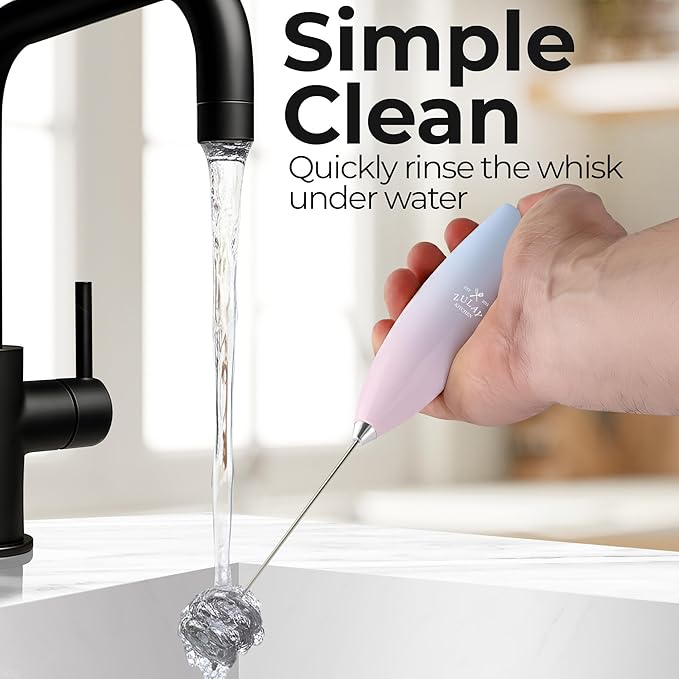 Zulay Kitchen Powerful Milk Frother Wand With Duracell Batteries - Ultra Fast Handheld Drink Mixer - Electric Whisk Foam Maker for Coffee, Lattes, Cappuccino & Matcha - Triple Whisk - Orchid Bloom
