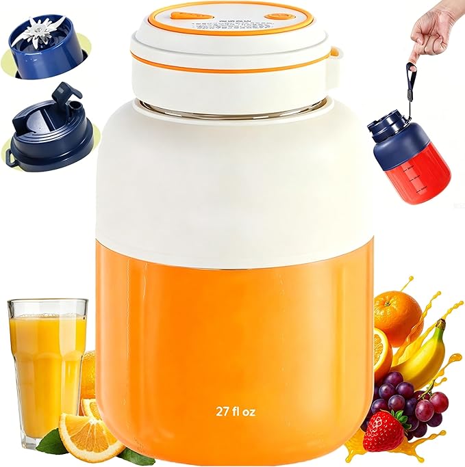 Portable Wireless Juicer Cup for Protein Shakes & Smoothies, 45oz USB-C Rechargeable Blender with 38 Stainless Steel Blades for Ice, Frozen Fruit, Gym, Travel & Camping (White, 27, Fluid Ounces)