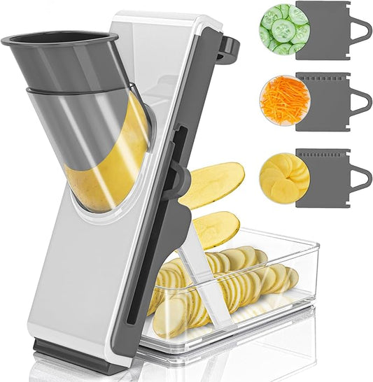 Eletronova Safe Mandoline Slicer for Kitchen, Vegetable Slicer for Kitchen，Kitchen Food Slicer, French Fry Cutter Julienne Dicer for Vegetables Grey (White & Green) (White & Light Gray)