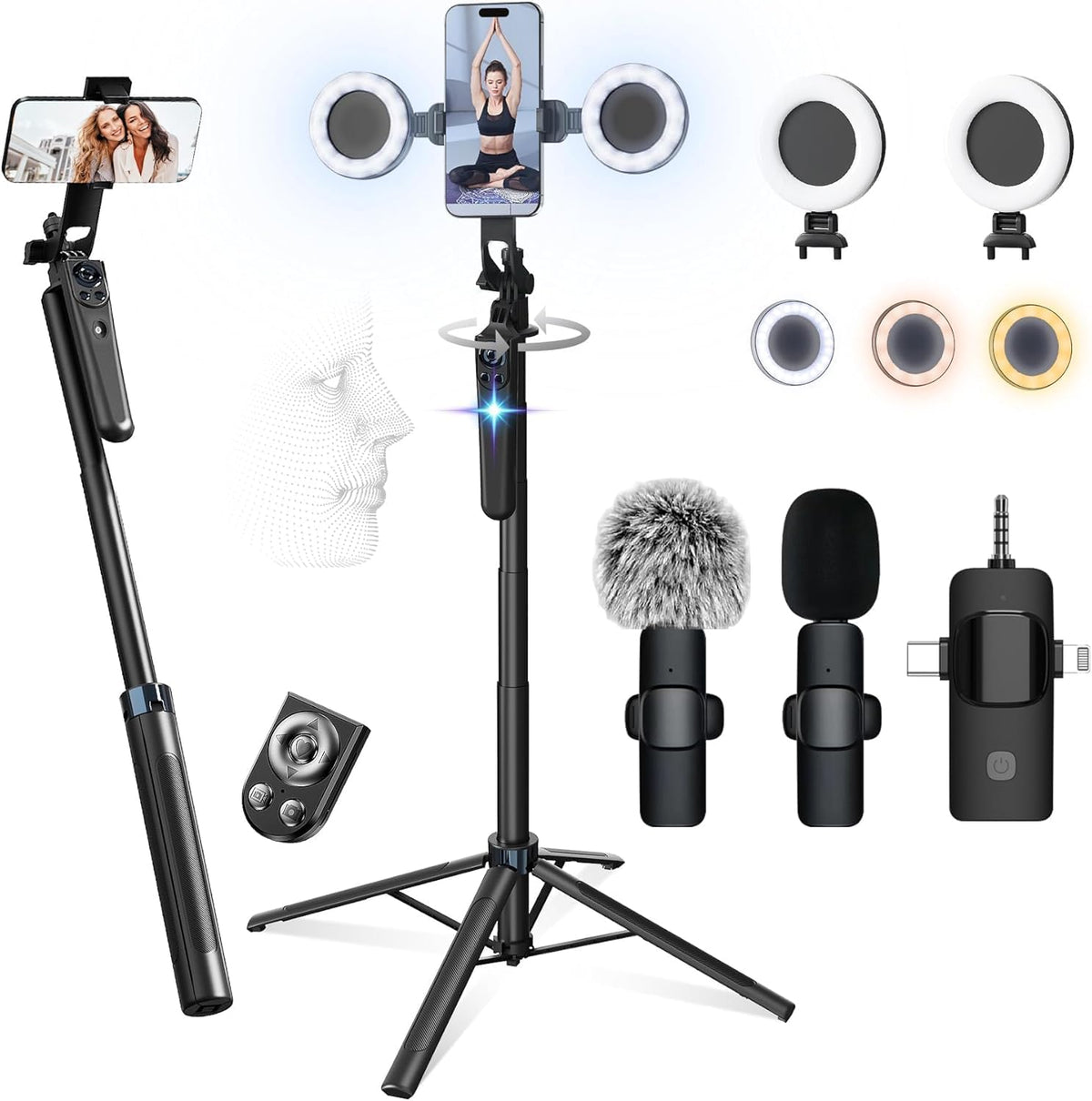 71" Content Creator Essentials Vlogging Kit - 2 Lights & 2 Mics