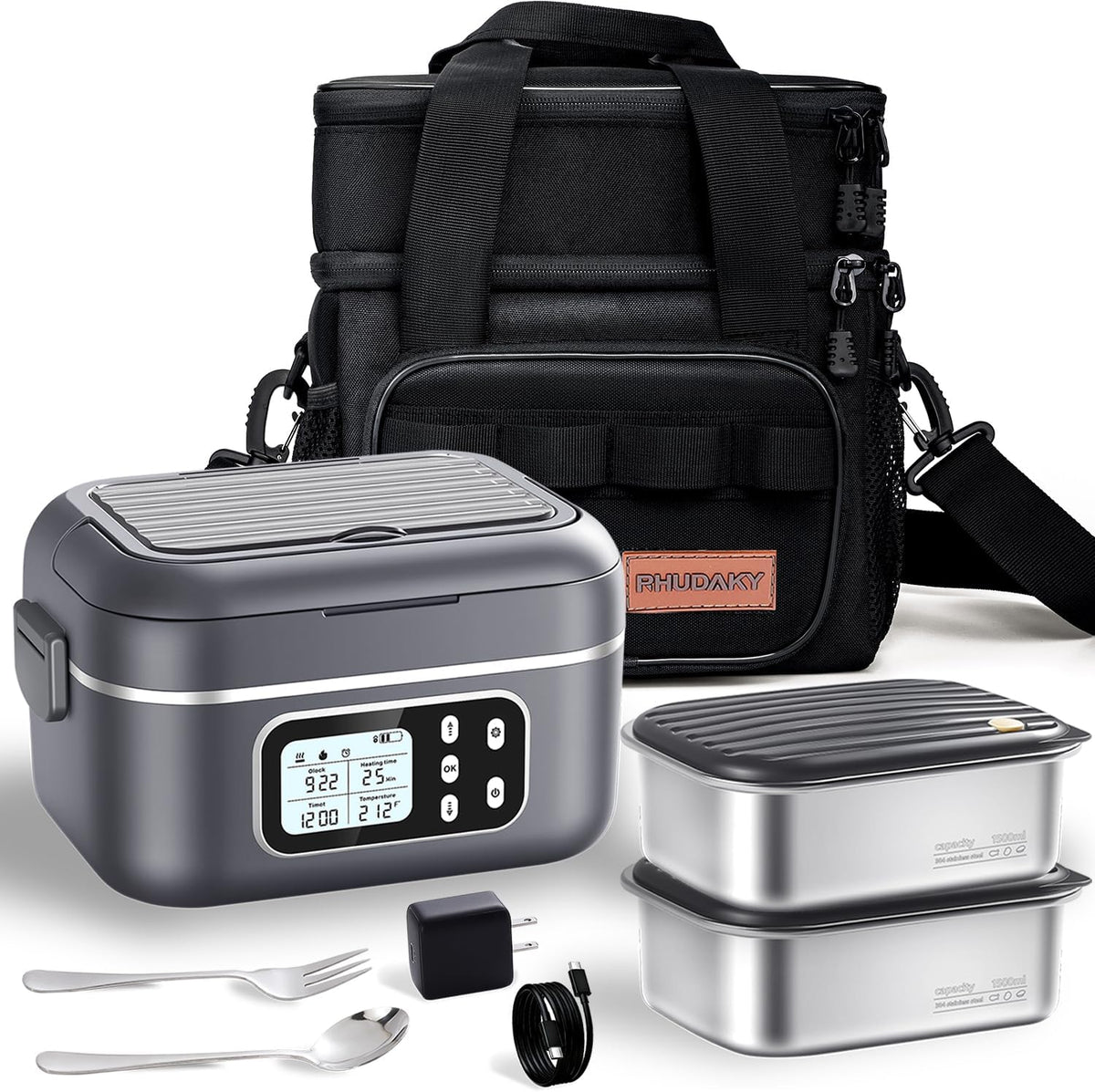 27000mAh Cordless Electric Heated Lunch Box for Adults 2 x 6.3 cups