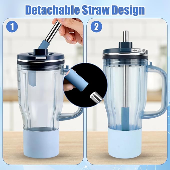 2Pcs Replacement Metal Straws for Ninja BlendBOSS, Reusable Stainless Steel Straw With Cleaning Brush, Compatible With Personal Smoothie Travel Tumbler Smoothies & Frozen Drinks Accessories Parts