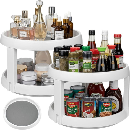 2 Pack 2 Tier Lazy Susans Turntable - 10 Inch Pantry Cabinet Lazy Susan Storage Turntable Rotating Spice Rack for Spices, Condiments, Baking