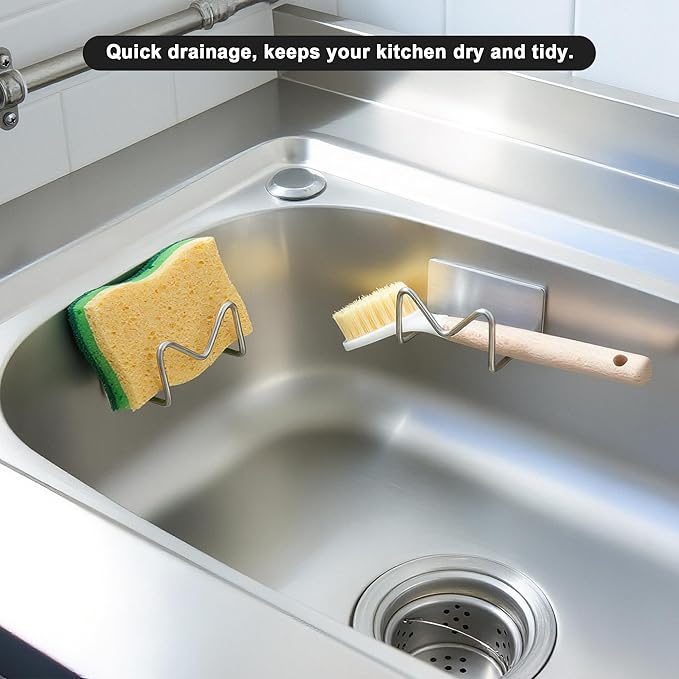 Luckyiren 2-Pack Stainless Steel Sponge Holder, Kitchen Sink Caddy Organizer, SUS304 Rustproof, Brushed Finish