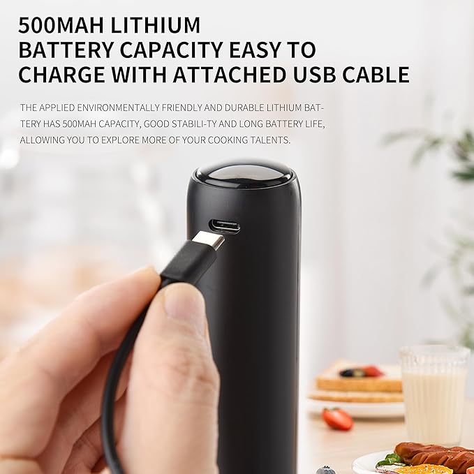 Rechargeable Milk Frother Handheld with Cover Electric Handheld Foam Maker Portable Drink Mixers for Matcha,Lattes and Cappuccino, Black