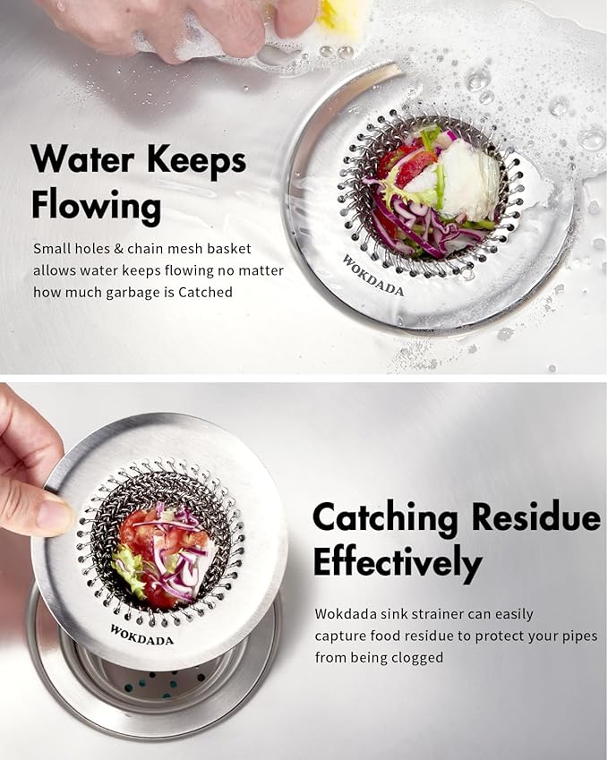 Wokdada Sink Drain Strainer, Reversible Easy Clean Mesh Sink Strainer with 304 Stainless Steel,Revolutionary Anti-Rust Large Kitchen Sink Strainer Food Catcher for Garbage Disposal Without Clogging