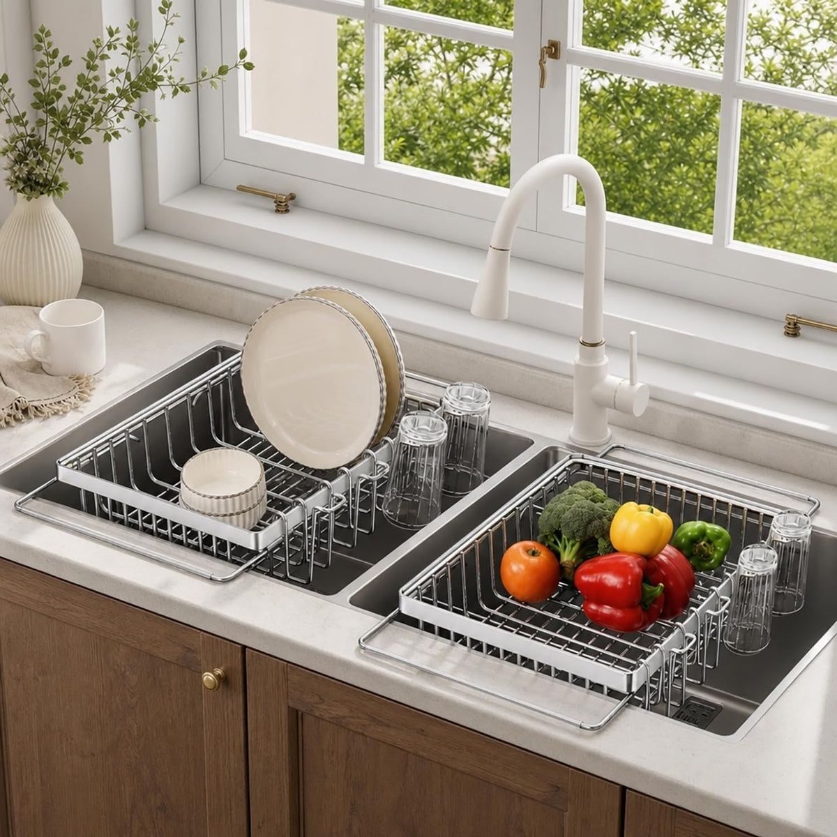 Dish Drying Rack, 2 Pack Dish Drainer with Cup Holder