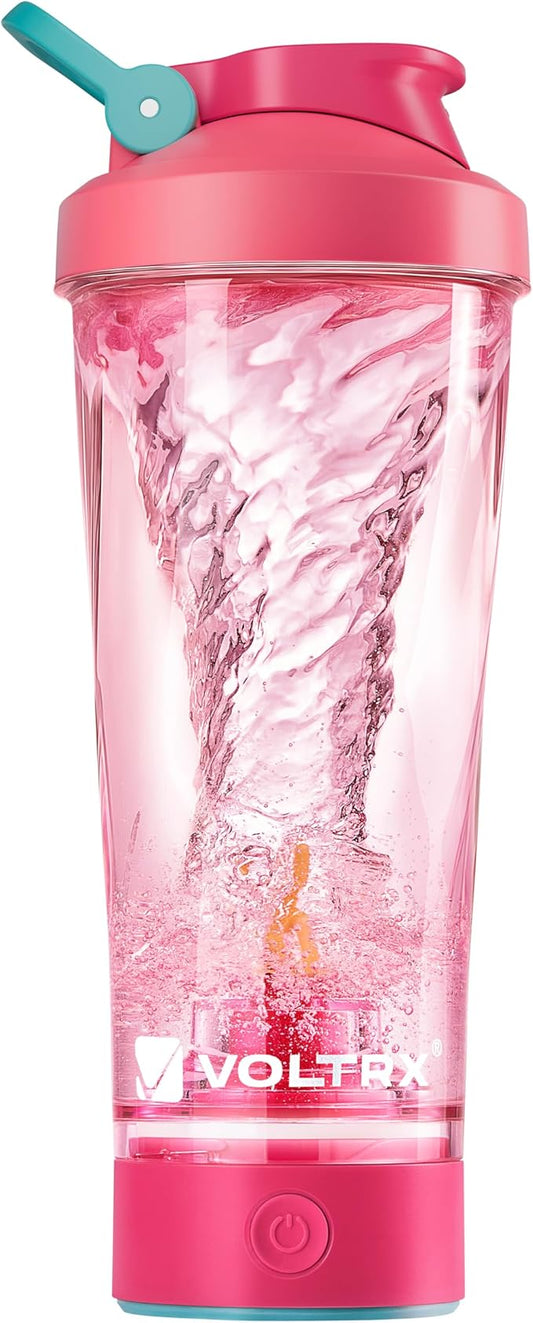VOLTRX VortexBoost Electric Shaker Bottle, USB C Rechargeable Protein Shake Mixer, Shaker Cups for Protein Shakes and Meal Replacement Shakes, BPA-Free, Made with Tritan, Candy Pink, 24oz