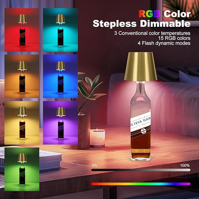 2026 New Wireless Bottle Lamp,RGB LED Bottle Light with Remote(RGB Gold Plating, 1pc)
