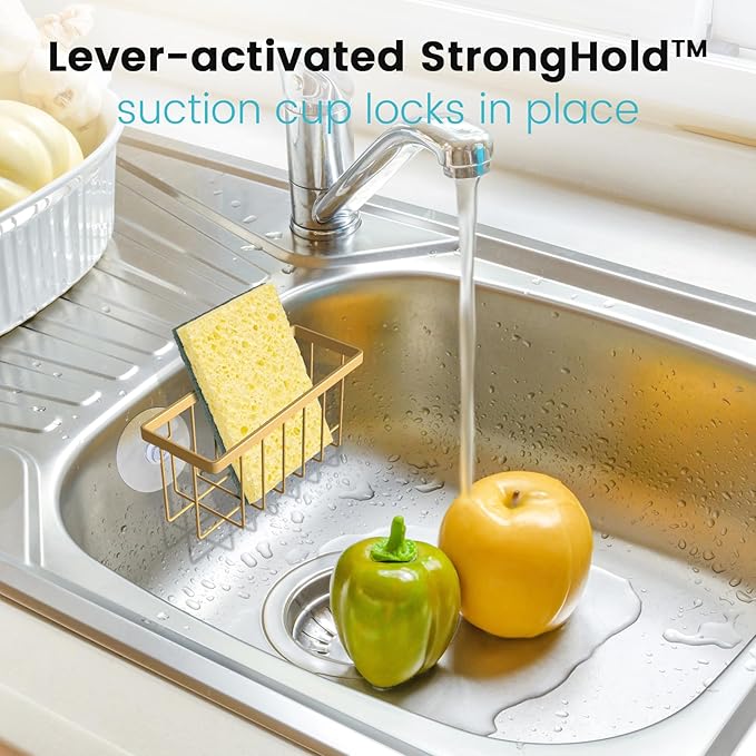 HLOOL Gold Sponge Holder for Kitchen Sink,Kitchen Sink Sponge Holder,Sink Organizer(Gold)
