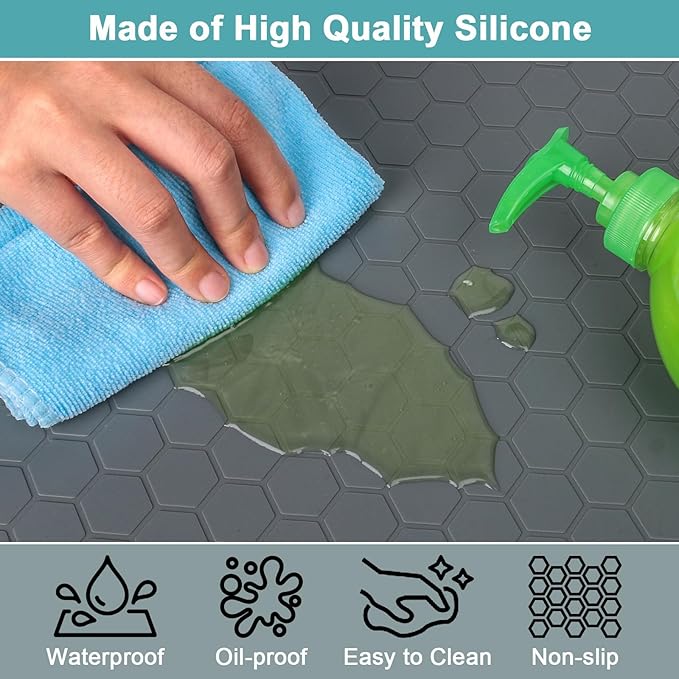 Under Sink Mats for Kitchen Waterproof 31" x 19", Silicone Under Kitchen Sink Mat for Bottom of Sink, Under The Sink Organizer for Kitchen and Bathroom Gray
