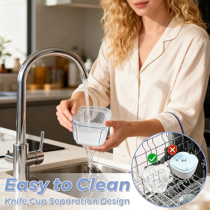 Electric Garlic Chopper, Portable Food Processor 350ML Rechargeable USB C Vegetable Blender with 6 Stainless Steel Blades Safty Lock, Cordless Mini Chopper for Onion Nuts Chili Herb Meat
