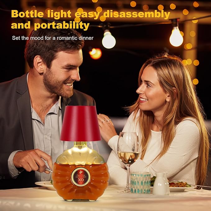 Wireless Bottle Lamp, 2026 New 3 Color Rechargeable Wine Bottle Lights for Bars Restaurants (Wine red, 1PC)