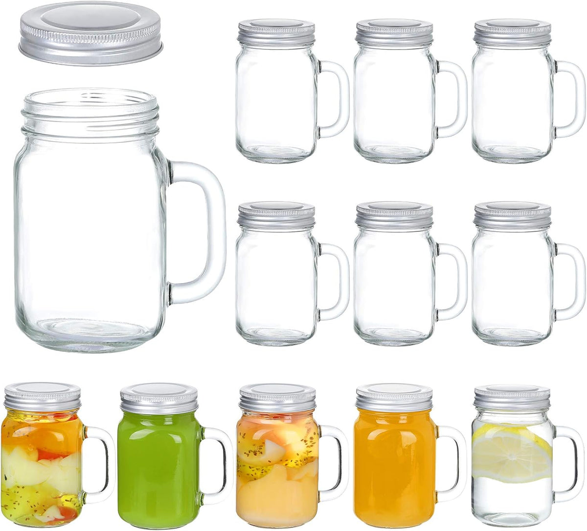 8oz Mason Jar Mug with Handle and Golden Lids, Set of 12