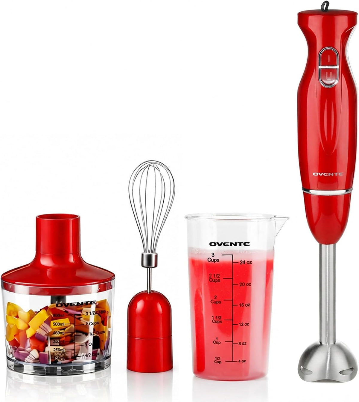 Electric Hand Blender Set with 2 Mixing Speeds, Red HS565R