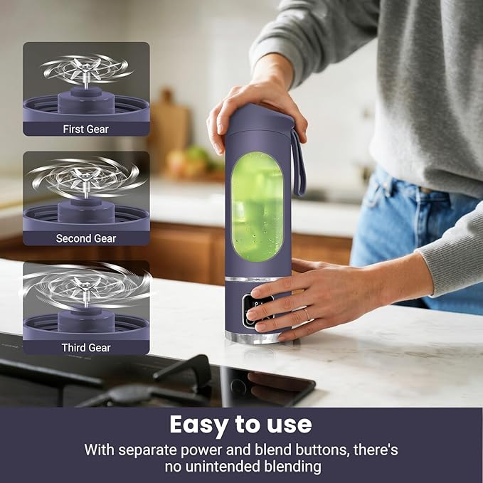 Portable Blender, USB Personal Juicer for Shakes and Smoothies, 500ML Rechargeable with 12 Blades, Mini Electric Mixer for Travel Home Office (Purple)