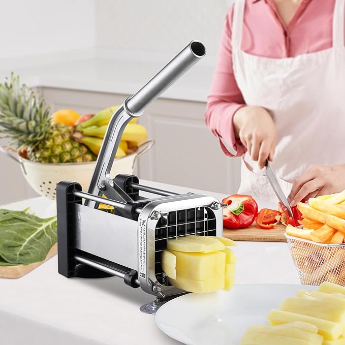 VEVOR French Fry Cutter, Potato Slicer with 1/2-Inch Stainless Steel Blade, Manual Potato Cutter Chopper with Suction Cups, Great for Potato, French Fries, Cucumber, Vegetables, Carrot