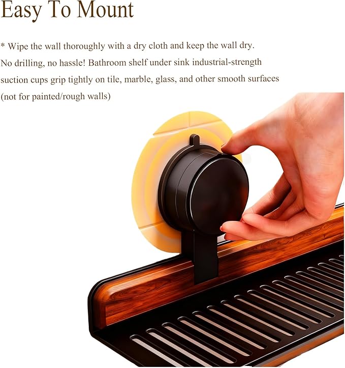 Bathroom Sink Shelf Over Faucet, No Drill Floating Shelf for Bathroom Sink, Under Sink Caddy Organizers for Toothbrush Soap (Black, 27 inch)