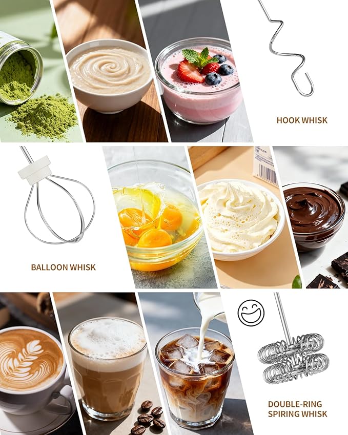 CIRCLE JOY Rechargeable Handheld Milk Frother Wand with Stand, 3 Variable Speeds, 3 Whisks and Storage Box, Electric Drink Mixer for Latte, Cappuccino, Hot Chocolate, Eggs and Protein Powder, Silver