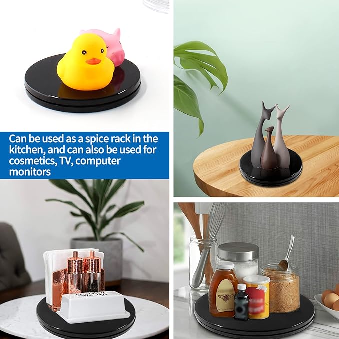 Bivethoi 2 Pack Mini Turntable Organizer, Black Rotating Tray, Acrylic Ball Bearing Plate for Kitchen, Spice Rack, TV, Laptop, Computer Monitor
