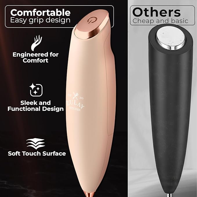 Zulay Kitchen Powerful Milk Frother Wand With Duracell Batteries - Ultra Fast Handheld Drink Mixer - Electric Whisk Foam Maker for Coffee, Lattes, Cappuccino & Matcha - Triple Whisk - Peach Radiance