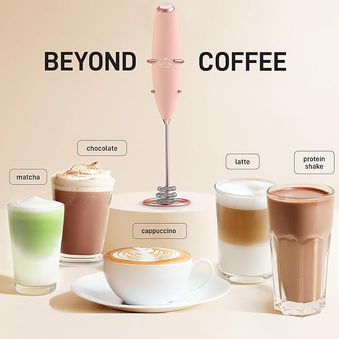 Zulay Kitchen Powerful Milk Frother Wand With Duracell Batteries - Ultra Fast Handheld Drink Mixer - Electric Whisk Foam Maker for Coffee, Lattes, Cappuccino & Matcha - Triple Whisk - Peach Radiance