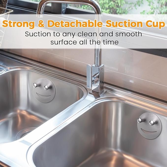 Semcide Sponge Holder, Stainless Steel Sink Caddy w/Suction Cup Installation, Sponge Organizer for Kitchen/Bathroom Sink, Self Draining, Dishwasher Safe for Holding Sponges, Silver(2-Pack)