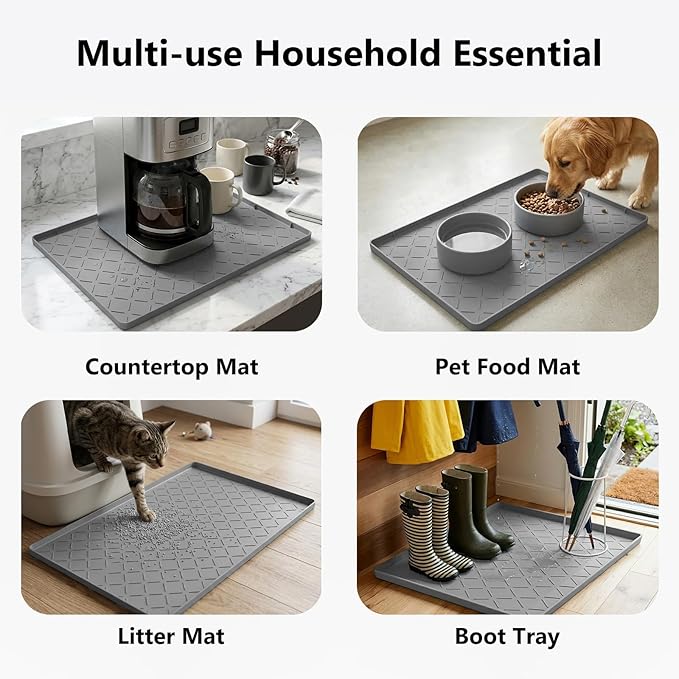 Mateeylife Under Sink Mats for Kitchen Waterproof 28"X19", Undersink Protectors，Silicone Mat Cabinet Liner, Under Sink Organizer for Bathroom and Kitchen，Boot Tray Pet Food Mat, Dark Grey