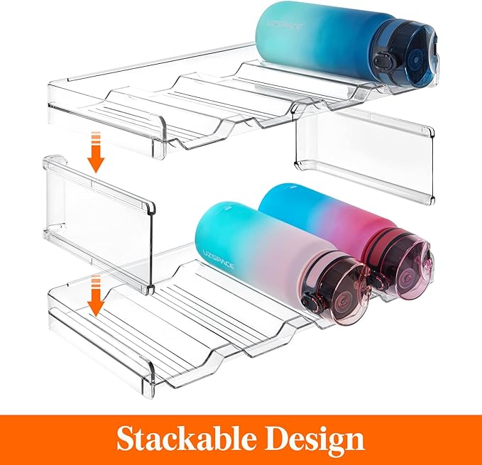 Lifewit Stackable Water Bottle Organizer for Cabinet, Plastic Bottle Holder Fits Bottles/Tumblers up to 3.8" Diameter for Pantry/Countertop, 2 Tier Holds 8 Bottles 38 x 20 x 15 cm/15 x 8 x 5.7"