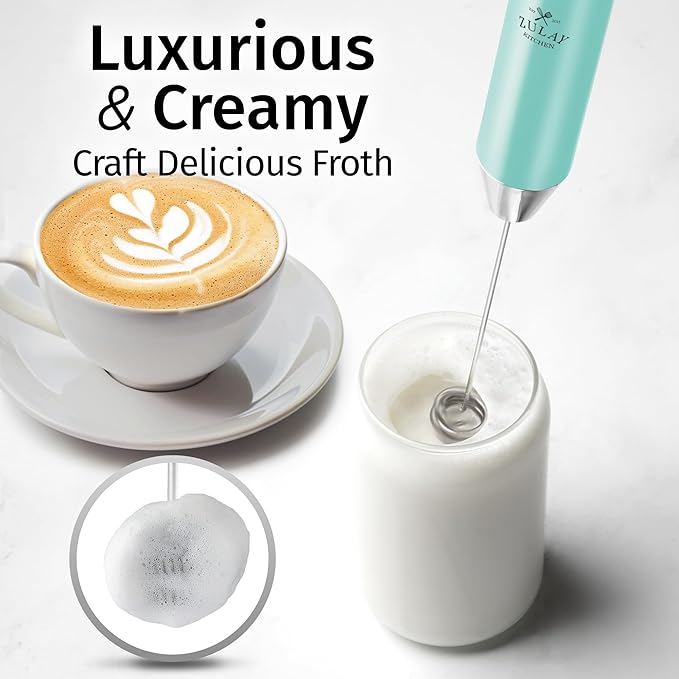 Zulay Kitchen Rechargeable Milk Frother Handheld - Frother Wand, Drink Mixer, Electric Whisk Frother, for Cappuccinos, Matcha & Protein Powder - Lux 4 Whisk 2 Speed Waterproof 2000mAh Sky Blue