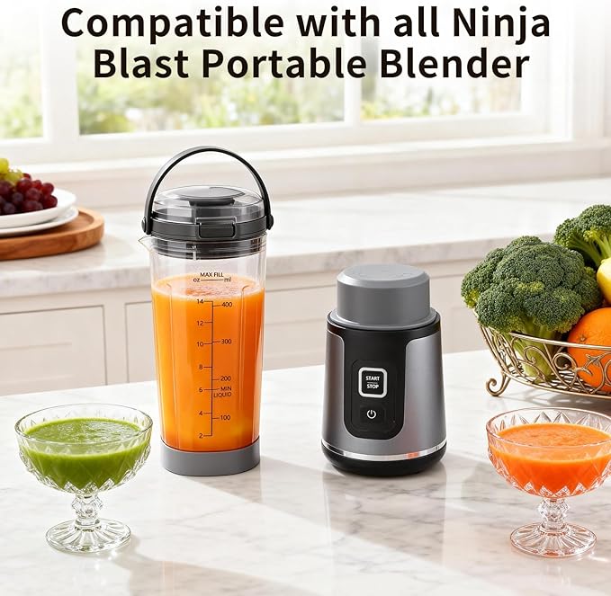 Replacement Blade Cover & Vessel Cap for Ninja Blast Portable Blender BC100/BC151, Parts & Accessories, Leakproof Food-Grade Dishwasher Safe (Gray)