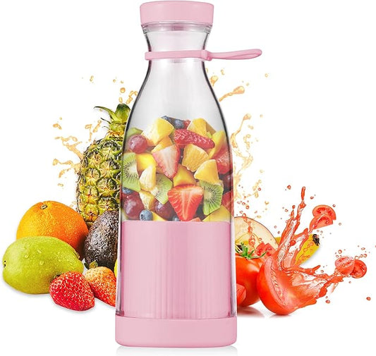 YUHOME Portable Mini Electric Blender 380ml Juicer Cup 6 Blades for Smoothie Milkshake Juice Food Built-in Rechargeable Battery for Travel Sports Kitchen Office Outdoors, Pink