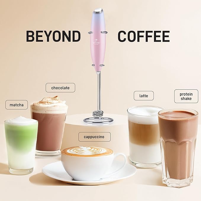 Zulay Kitchen Powerful Milk Frother Wand With Duracell Batteries - Ultra Fast Handheld Drink Mixer - Electric Whisk Foam Maker for Coffee, Lattes, Cappuccino & Matcha - Double Whisk - Lavender