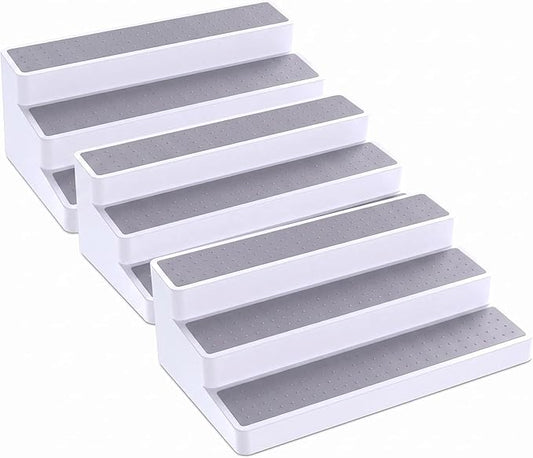 YAN & HIN 3 Tier Spice Rack Organizer for Cabinet, 3 Pack Non-Slip Spice Rack Shelf Organizer, Holds 24+ Jars, Plastic Spice Organizer for Cabinet, Pantry & Kitchen Countertop, White