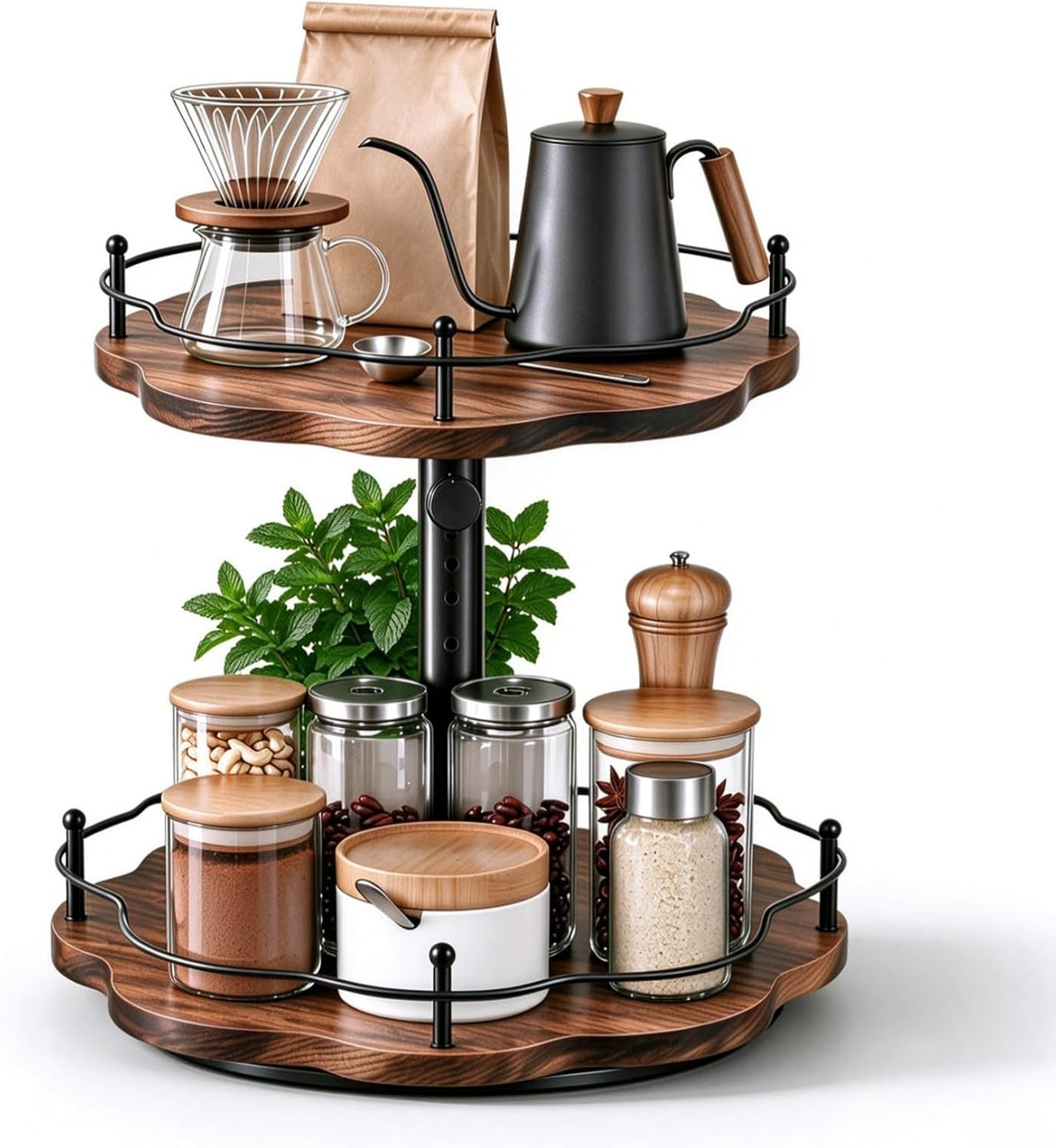 2 Tier Lazy Susan Organizer Wooden Spice Turntable Holder for Cabinet,Table